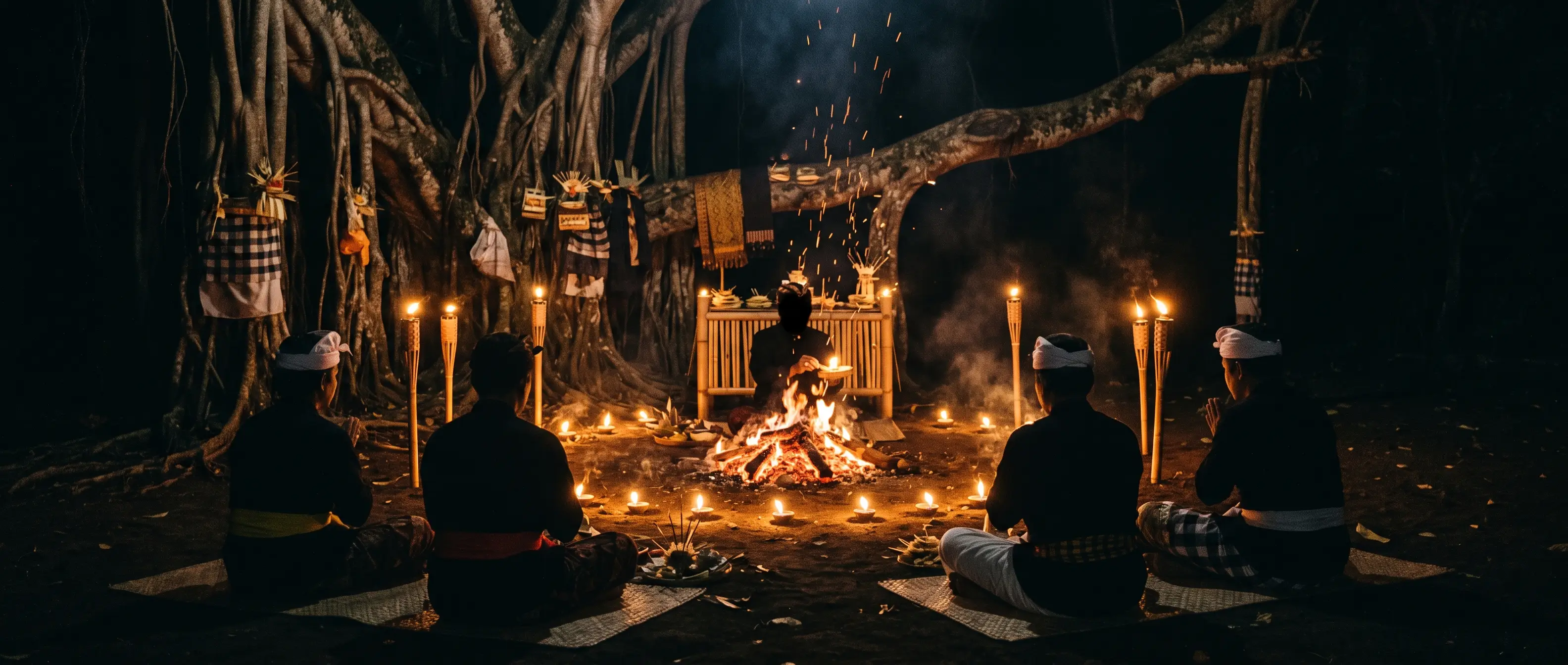 Feuerzeremonie bei Nacht